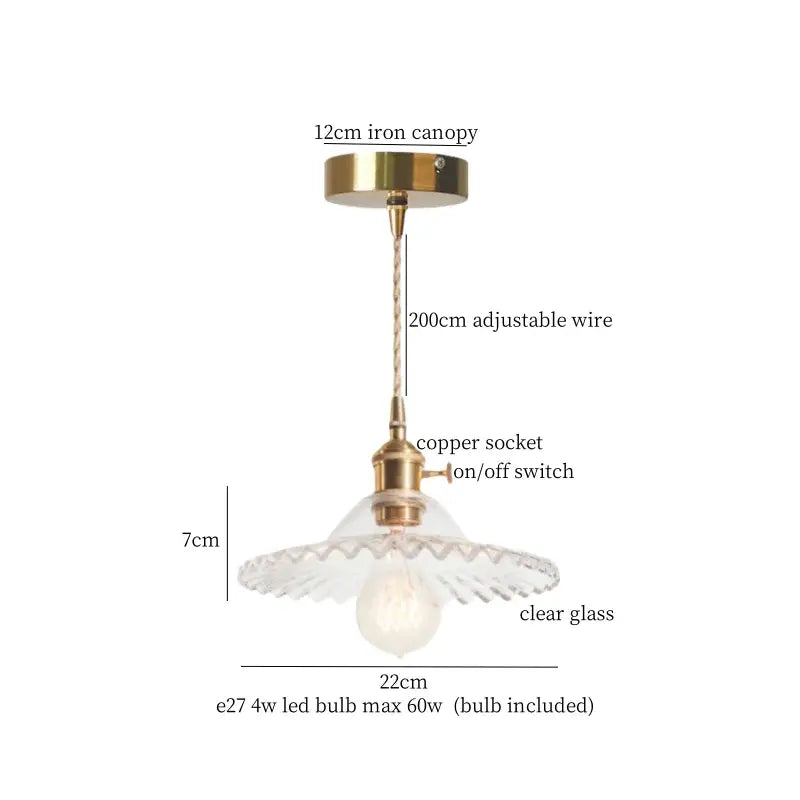 Vintage brass amber glass pendant light with brass-finished iron canopy and scalloped clear shade for kitchen island decorbites brass amber
