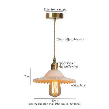 Vintage brass amber glass pendant light with brass-finished iron canopy copper wire and scalloped white glass shade for kitchen island decorbites brass amber