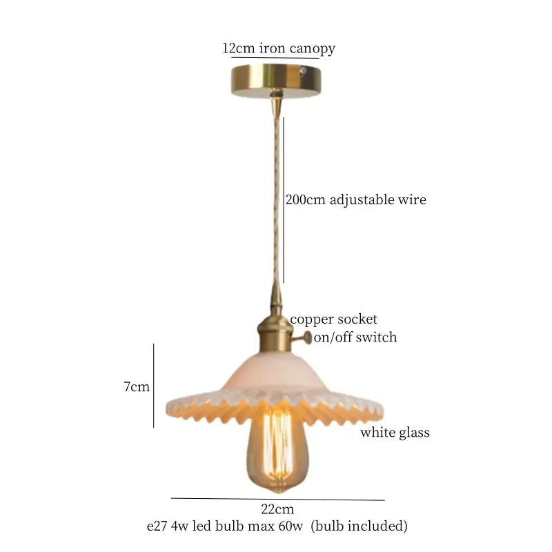Vintage brass amber glass pendant light with brass-finished iron canopy copper wire and scalloped white glass shade for kitchen island decorbites brass amber