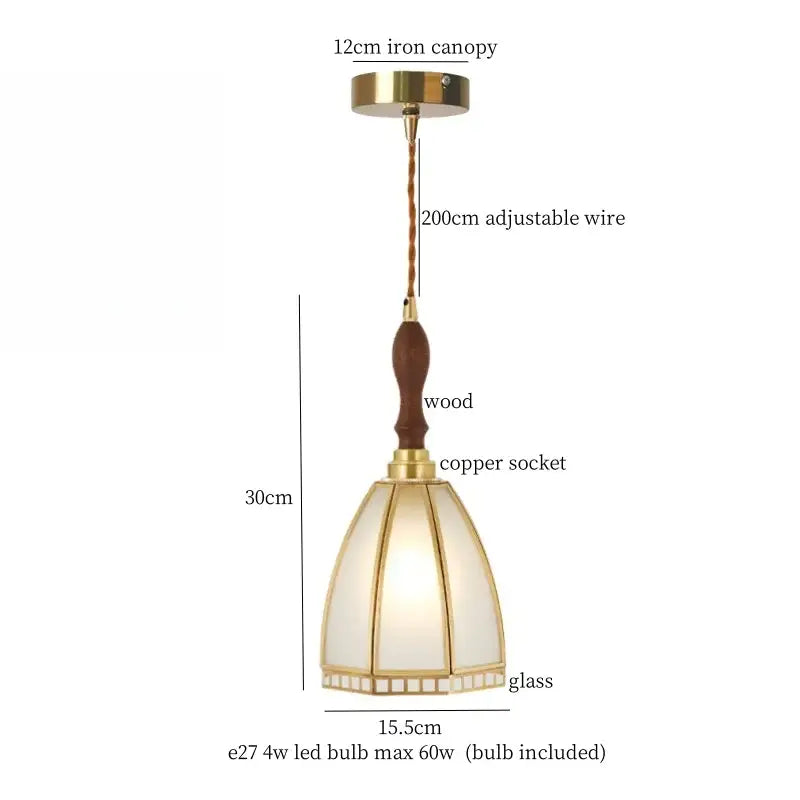 Vintage brass amber glass pendant light with warm-toned glass shade wooden handle and iron canopy for kitchen island decorbites brass amber