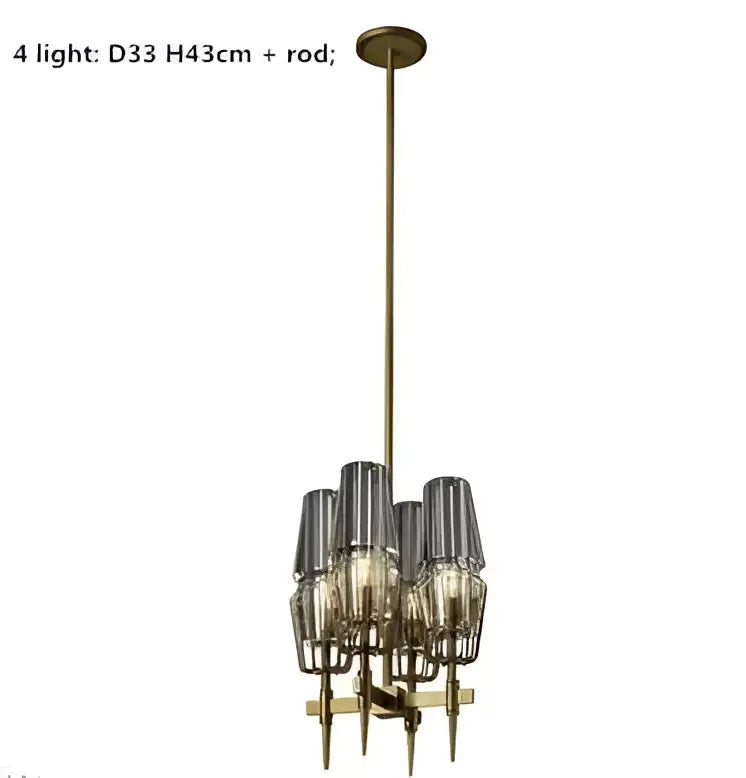 Vintage decorbites brass ana chandelier with four frosted glass shades and slender rod for dining room pendant light