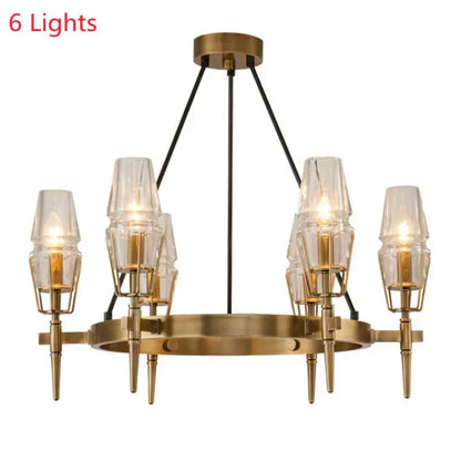 Vintage brass ana chandelier with six clear glass shades and black metal arms for dining room decorbites brass ana