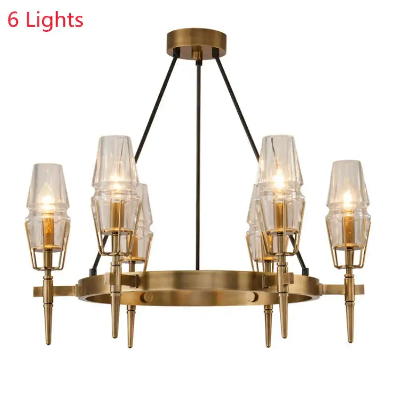 Vintage brass ana chandelier with six clear glass shades and black metal arms for dining room decorbites brass ana