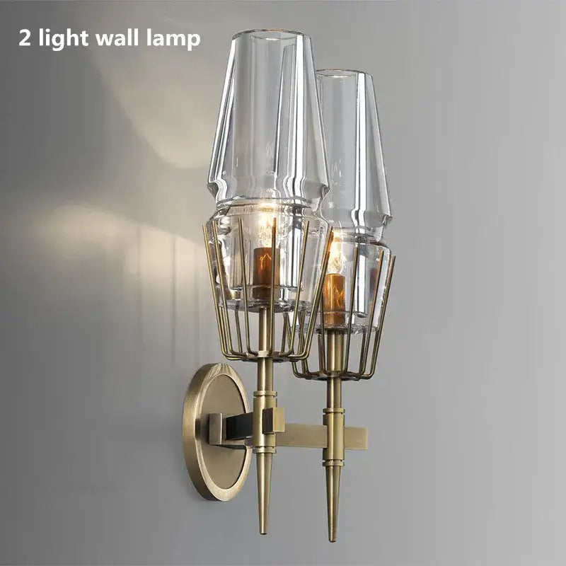 Vintage brass ana chandelier dining room pendant light with brass finished wall lamp and clear glass cage shades decorbites brass ana