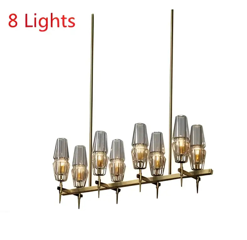 Modern brass ana chandelier with eight clear glass lampshades for dining room decor by decorbites brass ana