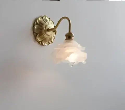 Antique brass wall lamp with a delicate translucent pink glass shade vintage led wall lamp for bedroom use