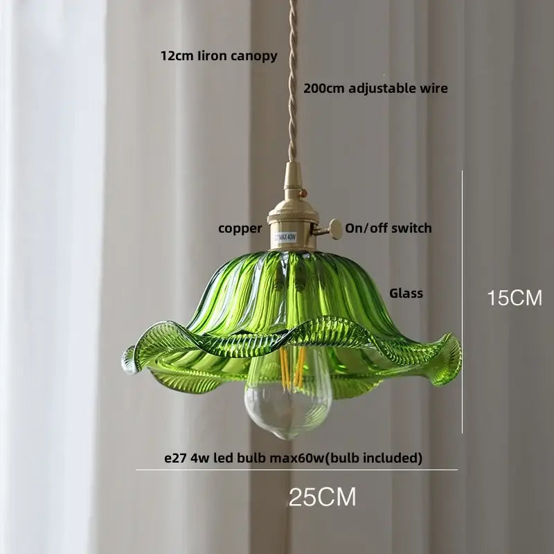 Vintage brass and amber glass pendant light featuring a delicate green fluted leaf design for kitchen decorbites amber glass
