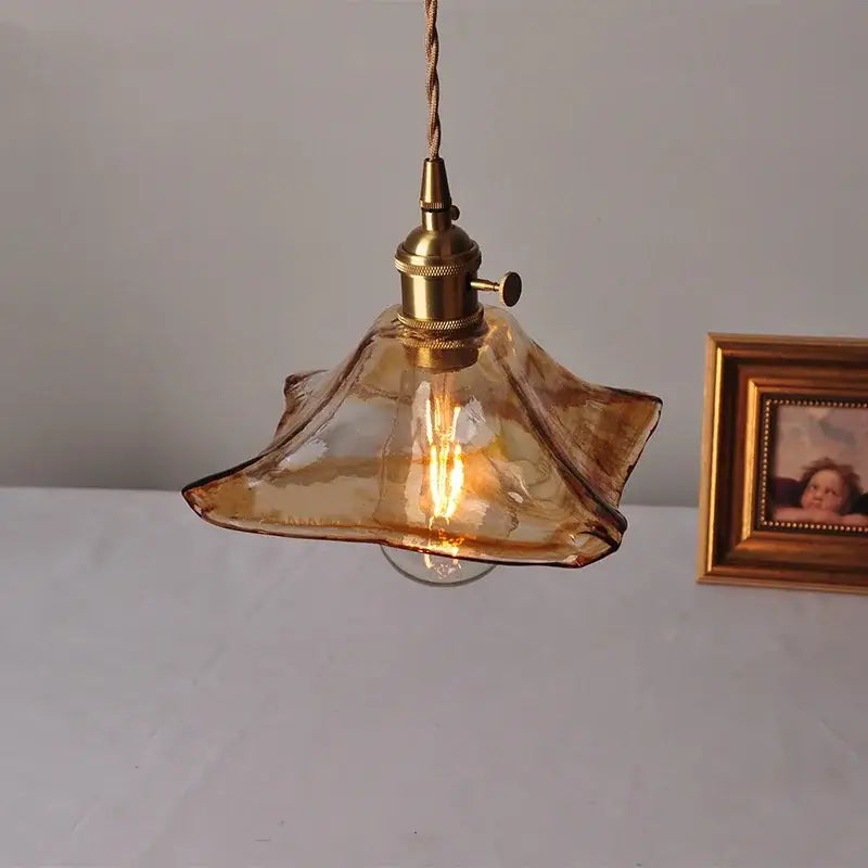 Vintage brass and amber glass pendant light with warm amber glass decorbites pendant light for kitchen hanging lamp
