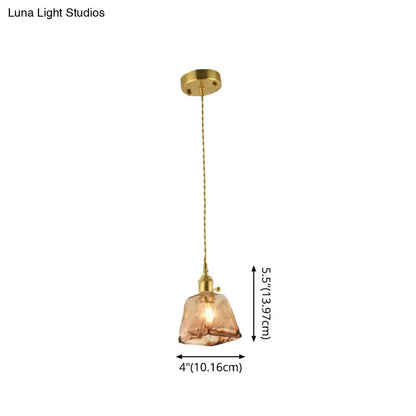 DecorBites™ brass shaded drop pendant light with amber tan glass and brass fixture for living room lighting