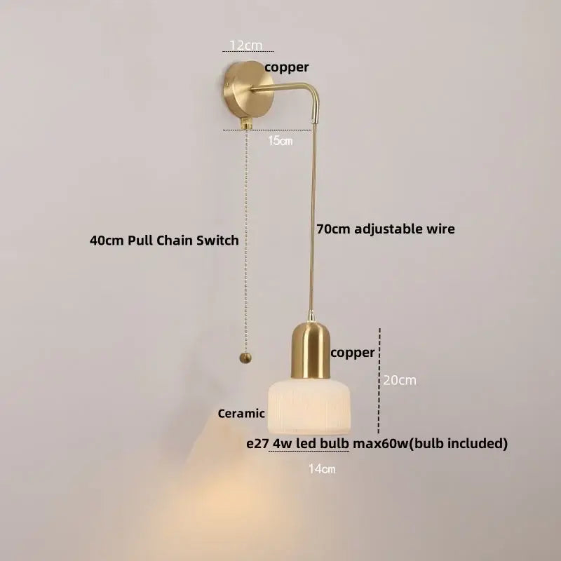 Copper-finished wall sconce with ceramic led shade and adjustable wire for vintage brass and amber glass decorbites ceramic led wall