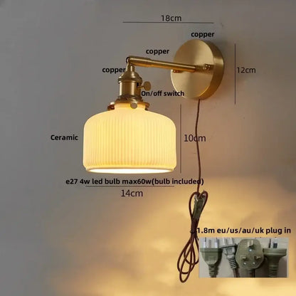 Vintage brass and amber glass wall sconce with ribbed ceramic shade for decorbites ceramic led ceramic led wall lighting
