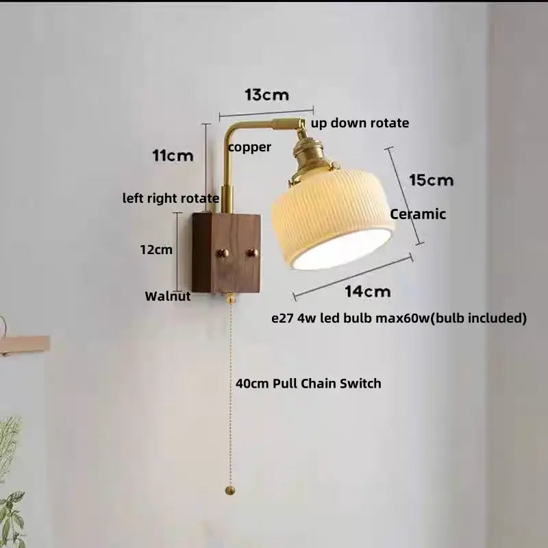 Copper and walnut wall sconce with ribbed ceramic shade featuring decorbites ceramic led ceramic led wall lighting