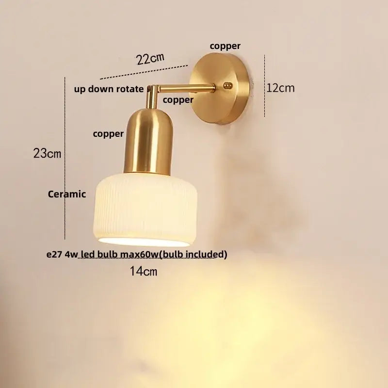 Vintage brass and amber glass wall sconce with warm-toned copper and decorbites ceramic led ceramic led wall shade