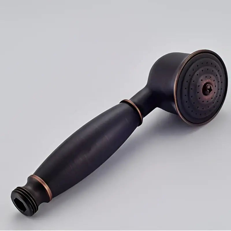 Bronze finished hand shower head faucet set with sleek ergonomic handle and circular multi nozzle spray face for bathroom use