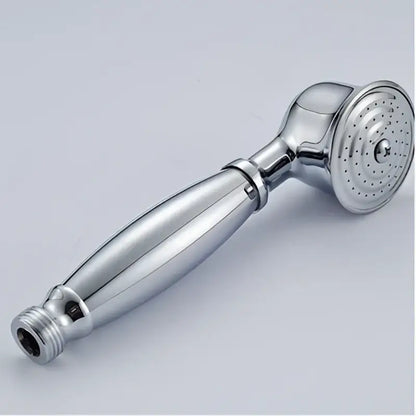 Vintage brass and bronze hand shower head faucet set with chrome finished elongated handle and circular spray face