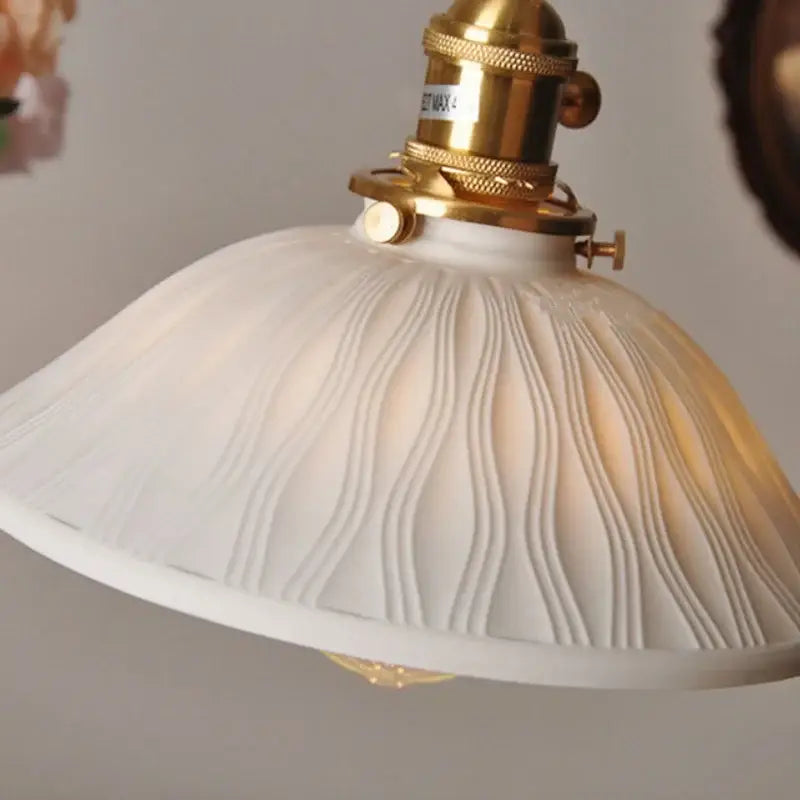 Vintage brass and ceramic led pendant light with white ribbed glass lampshade and brass fixture for kitchen decorbites copper ceramic