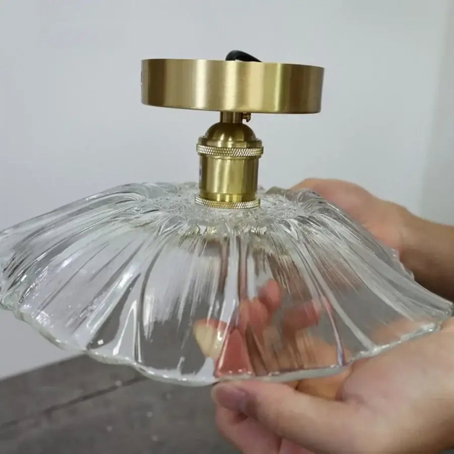 Vintage brass and clear glass led ceiling light with fluted petal design for bedroom decorbites clear glass fixture