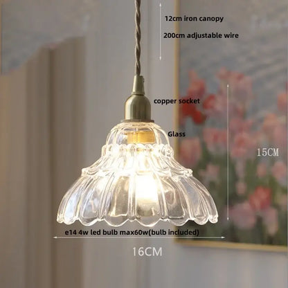 Vintage brass and clear glass led pendant light with fluted decorbites clear glass and brass-colored copper socket