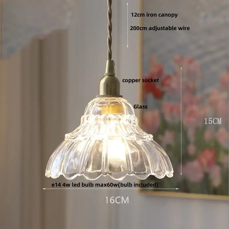 Vintage brass and clear glass led pendant light with fluted decorbites clear glass and brass-colored copper socket