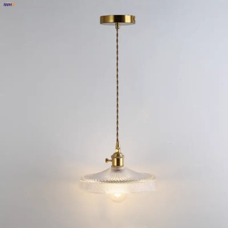 Vintage brass pendant light with a clear glass led textured shade and twisted cord for kitchen decorbites clear glass decor