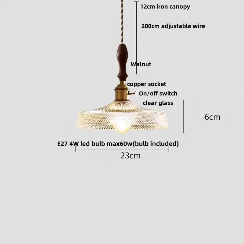 Vintage brass and clear glass led pendant light with dark walnut handle and clear glass led bulb for kitchen decorbites decor
