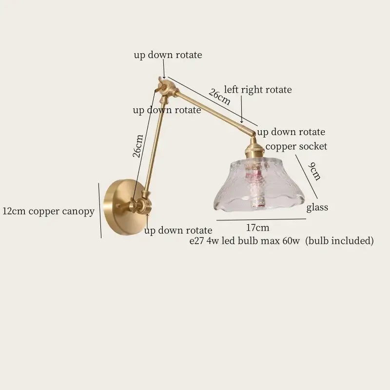 Adjustable vintage brass and cream resin led wall sconce with clear glass shade for bedroom decorbites cream resin lighting