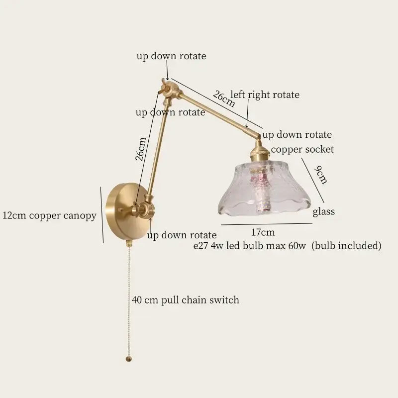 Vintage brass and cream resin led wall sconce with adjustable brass finish and copper canopy for bedroom decorbites cream resin