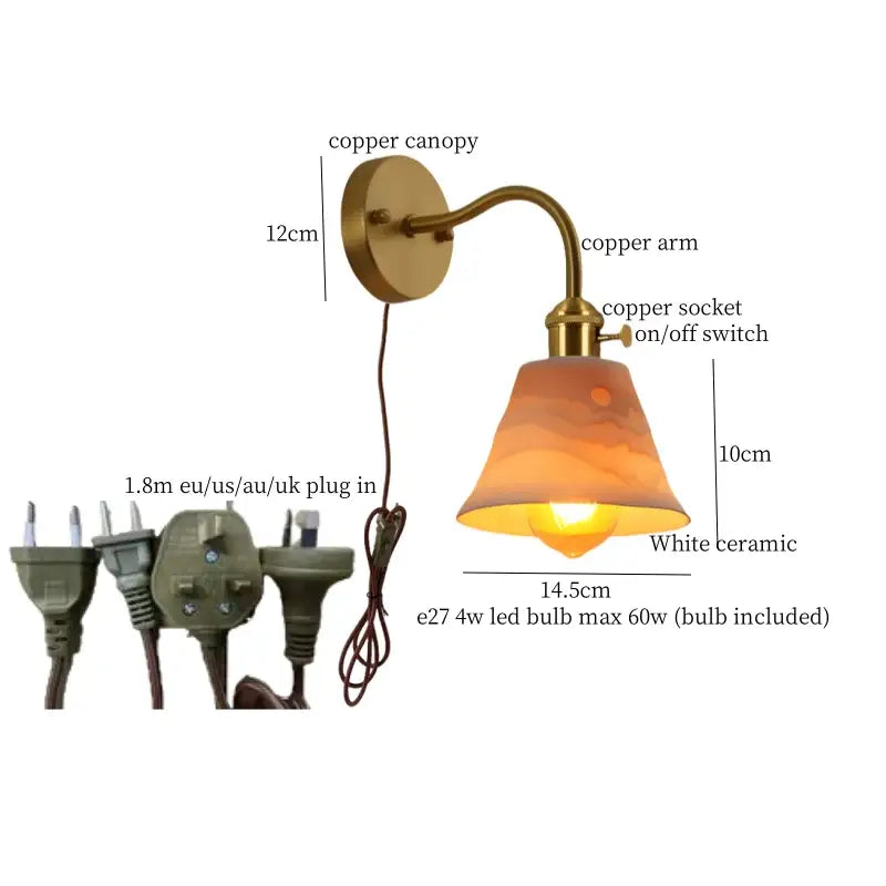 Vintage brass and frosted glass wall sconce with warm white ceramic led shade for bedroom decorbites ceramic led wall decor