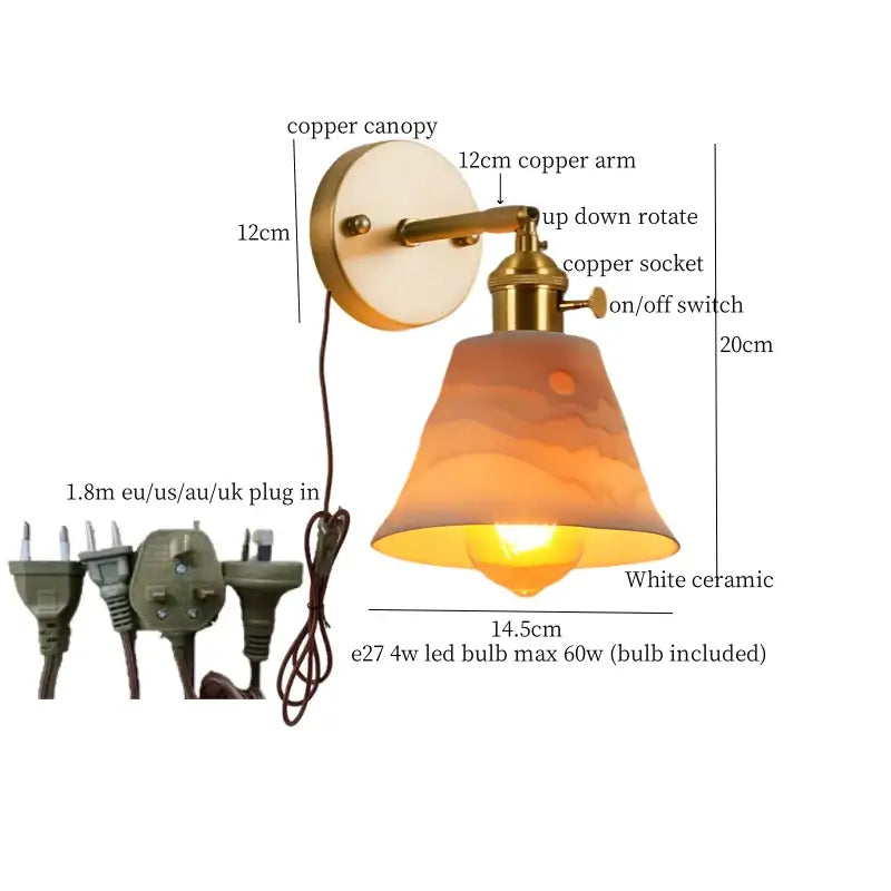 Copper-finished wall sconce with white ceramic shade and warm gradient hues in decorbites ceramic led wall lighting