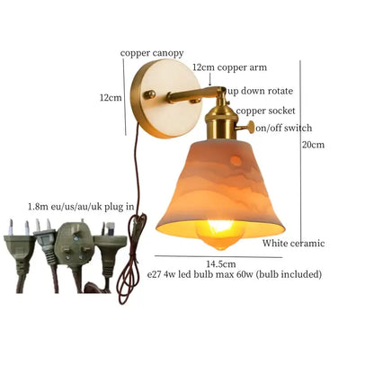 Copper-finished wall sconce with white ceramic shade and warm gradient hues in decorbites ceramic led wall lighting