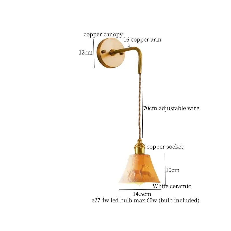 Vintage brass and frosted glass wall sconce with ceramic led wall light and deer motif for decorbites ceramic led bedroom decor