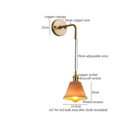 Vintage brass wall sconce with amber glass shade and white ceramic base for decorbites ceramic led wall decor