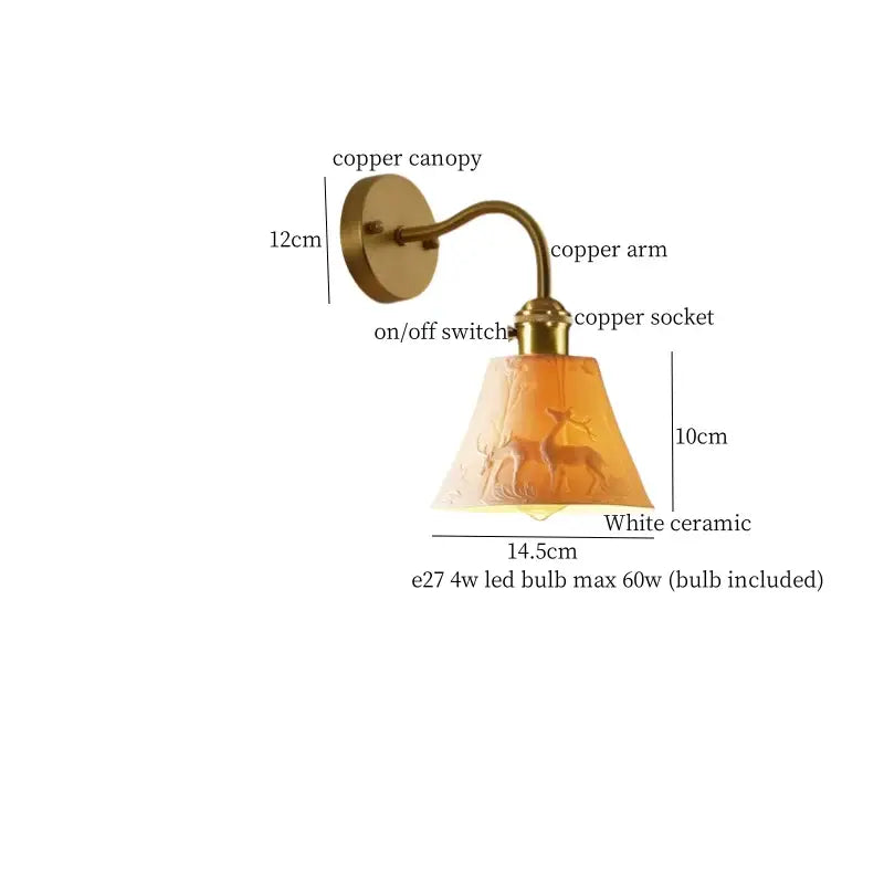 Vintage brass and frosted glass wall sconce with warm-toned decorbites ceramic led ceramic led wall and deer design