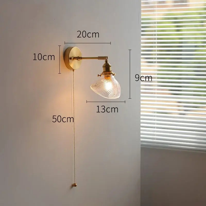 Vintage brass wall lights with green glass led textured shade and adjustable arm for bedroom sconce lighting