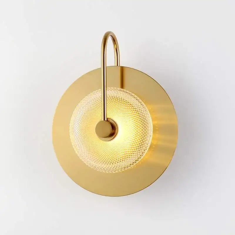 Gold-toned vintage brass wall lamp with textured glass globe metal wall art light for living room decor