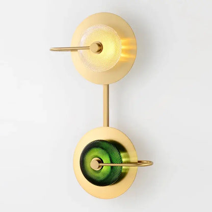 Vintage brass wall lamp with green glass and clear textured shades metal wall art light for living room decor