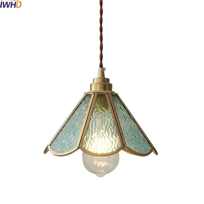 Vintage brass pendant light with textured translucent green glass panels ideal for bedroom decorbites blue glass decor