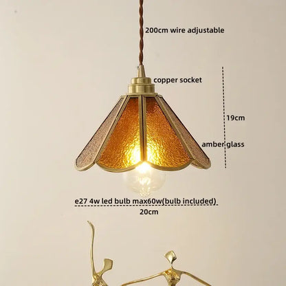 A warm amber glass pendant light with brass copper socket and adjustable wire for vintage bedroom decorbites blue glass style