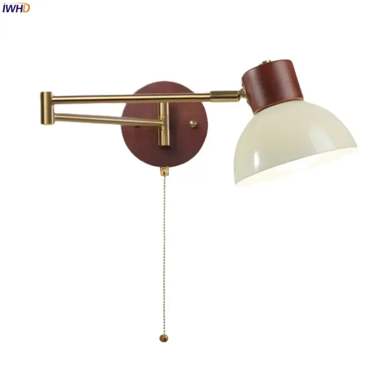 Vintage brass and leather wall lamp with creamy iron led ceramic dome for decorbites creamy iron bedroom lighting