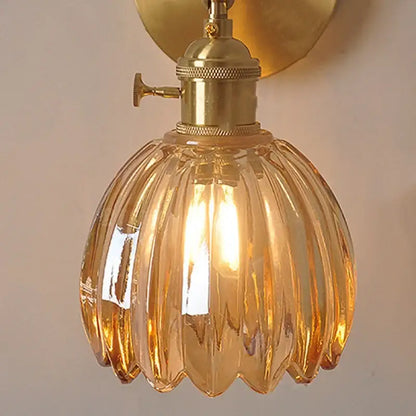 Vintage brass wall light with amber glass vintage ribbed lampshade and pull chain for bedroom decorbites amber glass