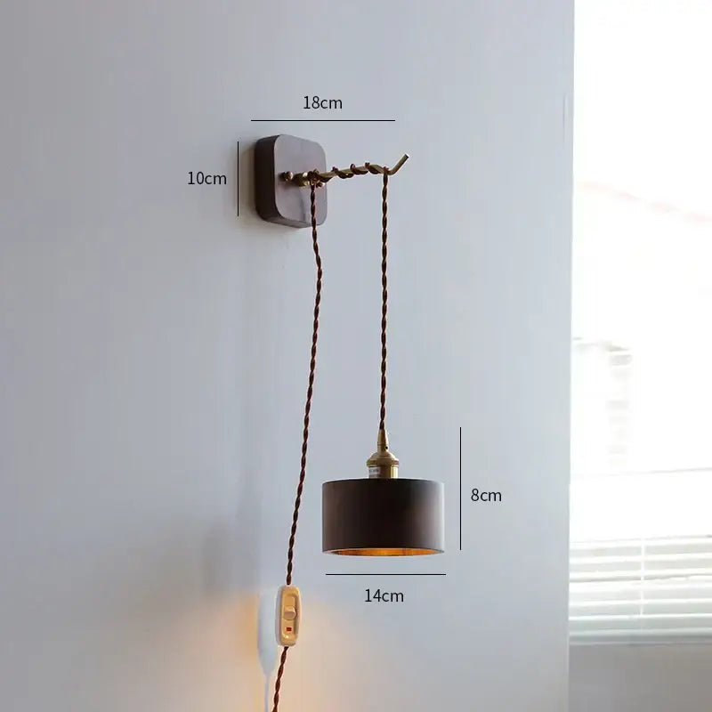 Dark brown cylindrical pendant lamp with twisted cord and brass accents for vintage led wall sconce decorbites LED wall