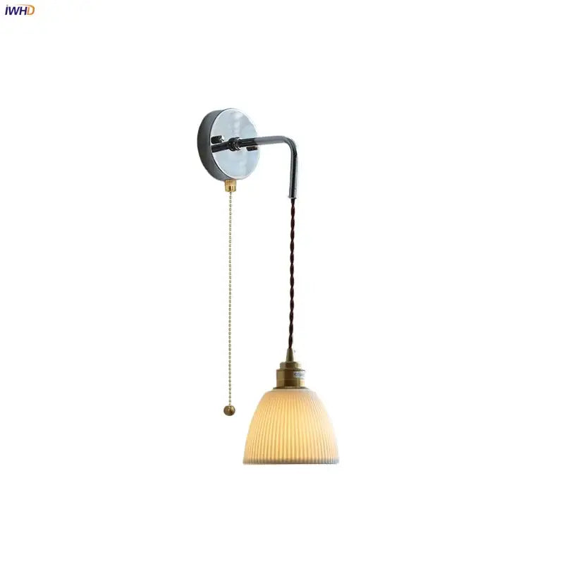 Vintage brass wall sconce with ribbed off-white glass shade and twisted cord for decorbites ceramic led wall lighting