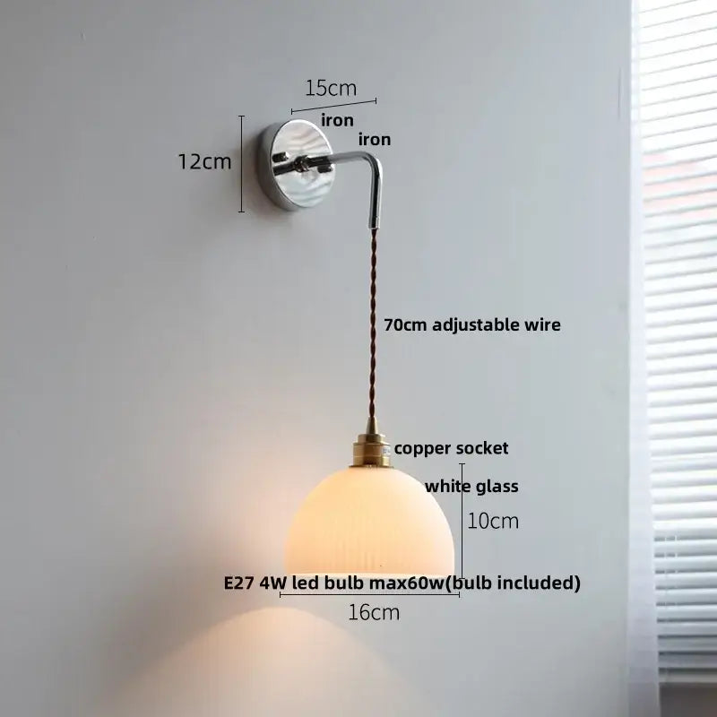 Vintage brass and ribbed glass wall sconce with ceramic led wall and polished brass socket for bedroom decorbites ceramic led use