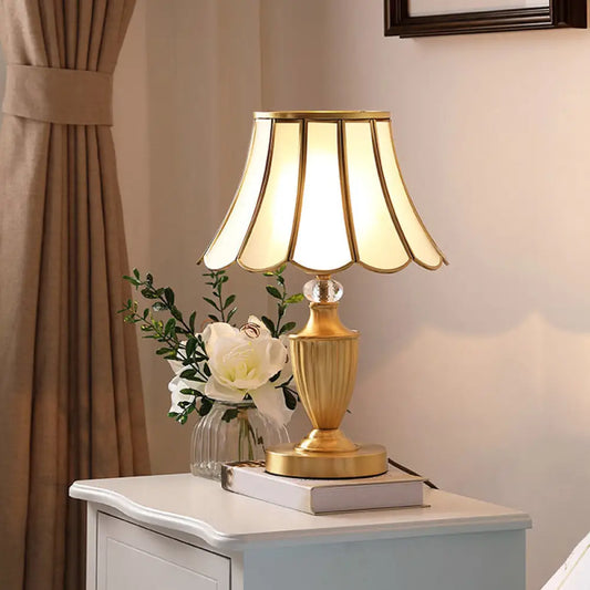Vintage Brass Bell Shade Nightstand Lamp with Beveled Glass - Elegant Table Lighting for Living Room