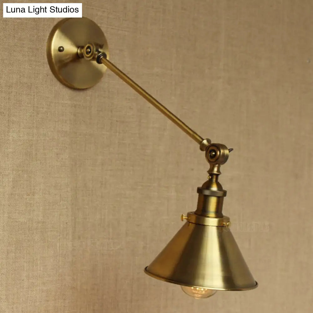 Vintage Brass/Bronze Wall Lamp: Metal Tapered Sconce Lighting for Bedroom Bedside