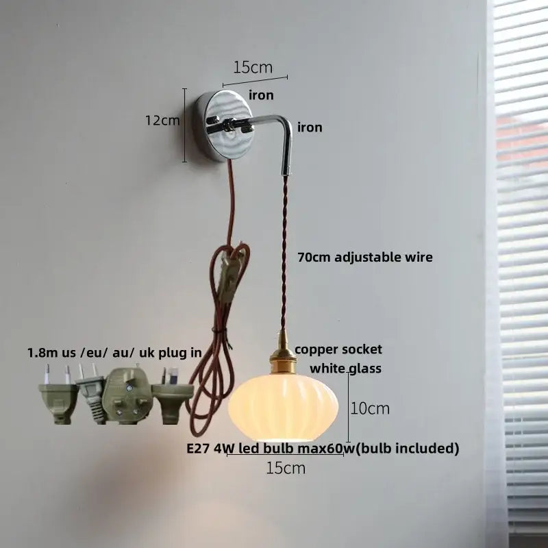 A warm vintage brass ceramic led wall lamp with a ribbed white glass shade for bedroom decorbites ceramic led wall use
