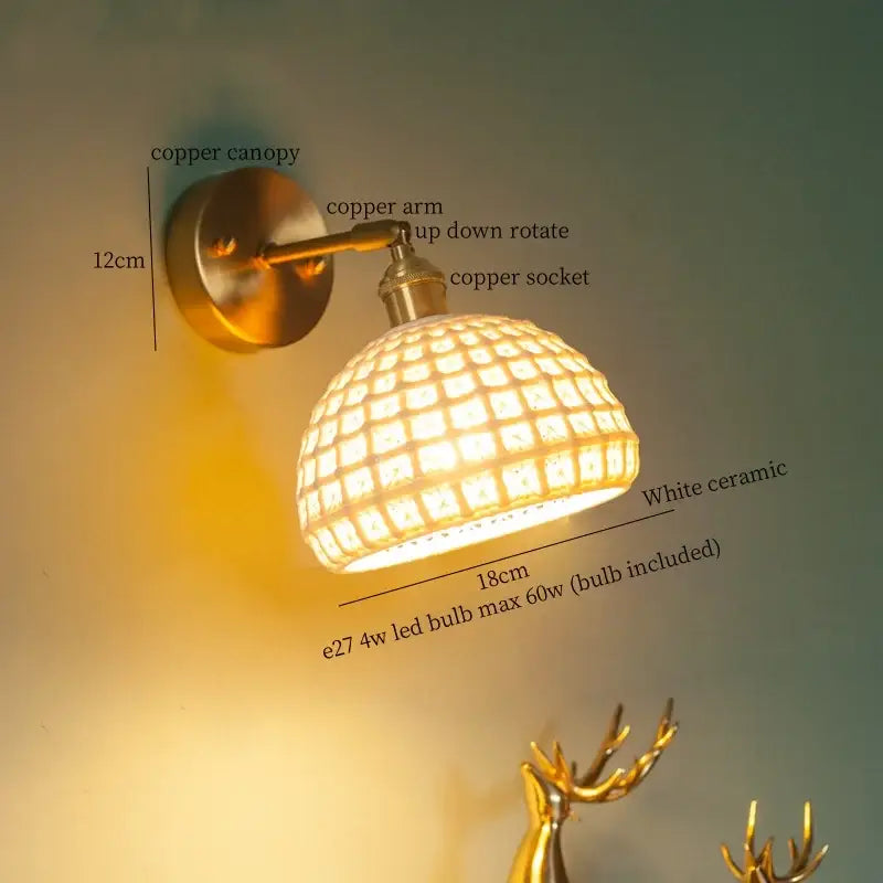 Vintage brass ceramic led wall lamp with warm white ceramic sconce and copper finish decorbites brass ceramic decor