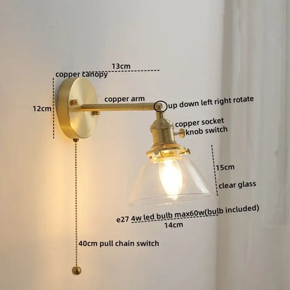 Vintage brass ceramic led wall light with adjustable arm brass finish and ribbed clear glass shade for bedroom decorbites ceramic led