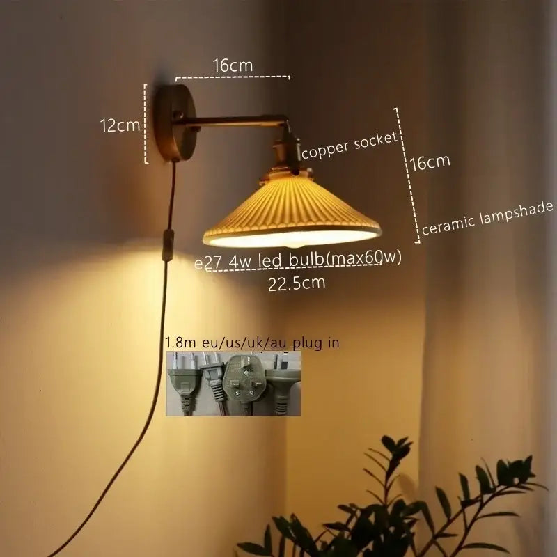 Vintage brass ceramic led wall sconce with copper finish ribbed ceramic led bulb for bedroom decorbites ceramic led wall