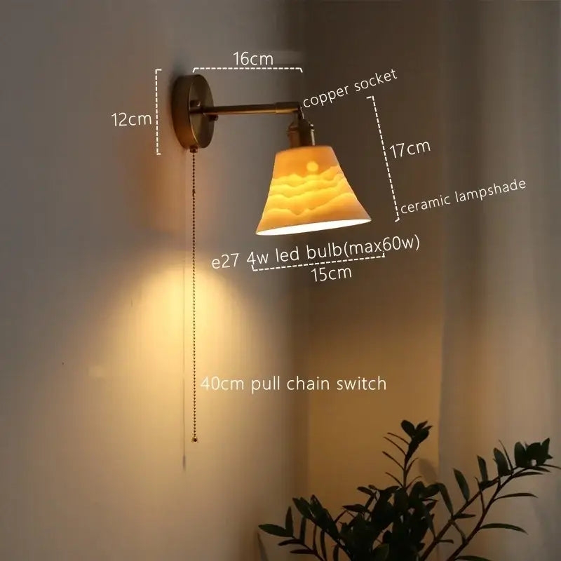Vintage brass ceramic led wall sconce with warm-toned sunrise ceramic led wall shade on copper socket for bedroom decorbites ceramic led